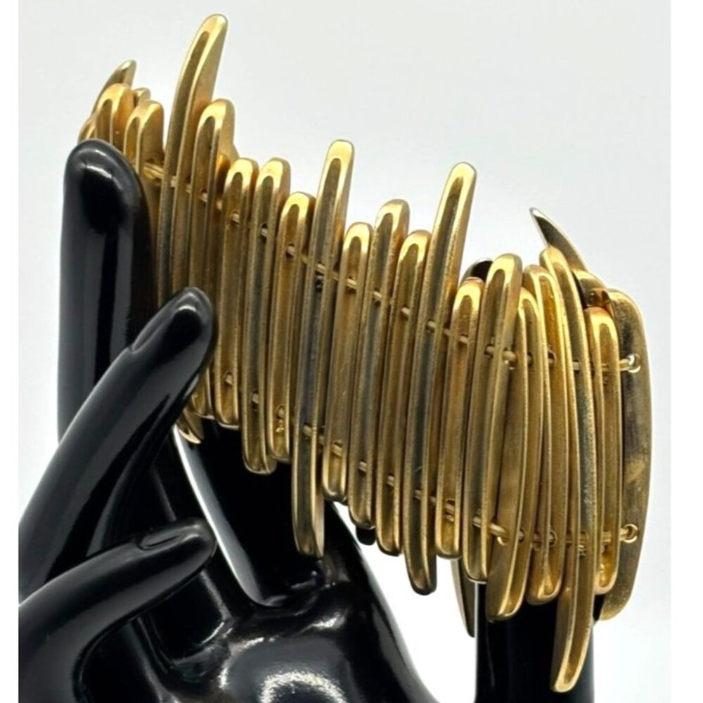 Vintage Brutalist Possibly Brass Spike or Spear Shaped Elements Stretch Bracelet - Picture 6 of 14
